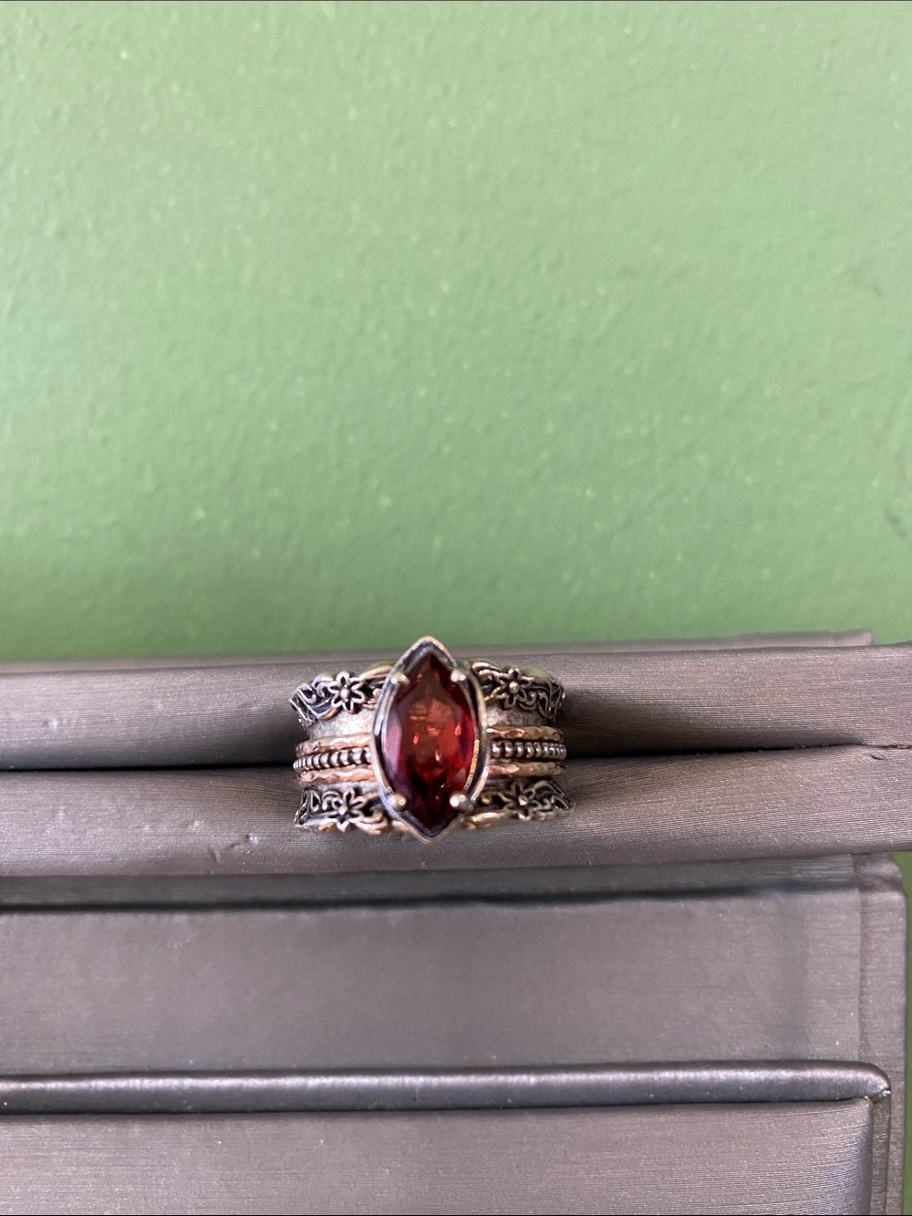 Sterling Silver Marquise Red Gemstone Stackable Ring